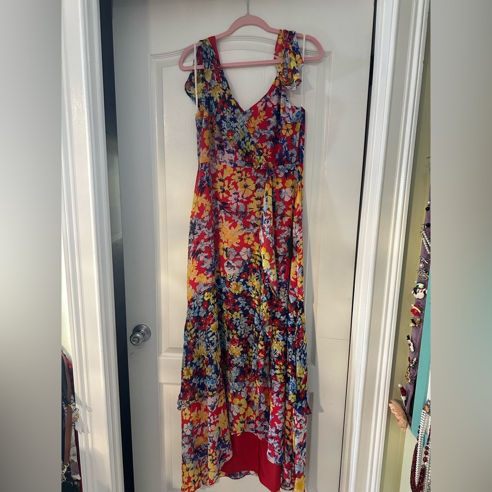 Lulu's Red and Blue Tiered A-Line Maxi Dress